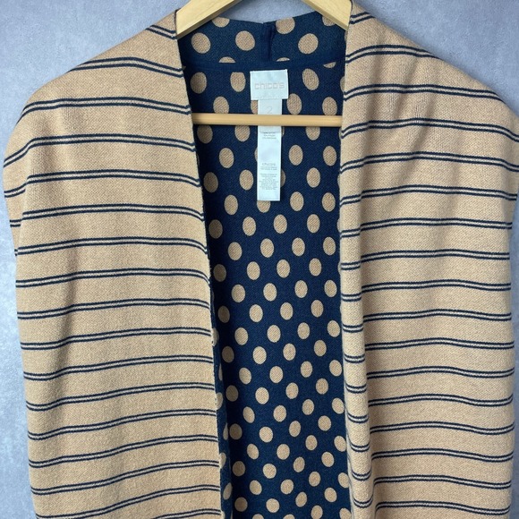 Chico's Cardigan Duster Womens 2 Large Long Line Open Front Sleeveless Tan Blue - Picture 3 of 13
